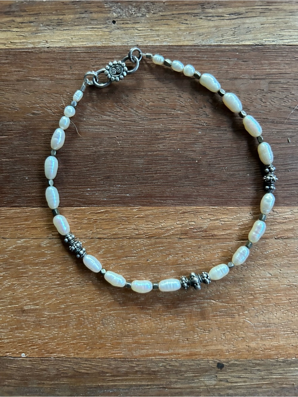 Freshwater Pearl and Silver Bead Ankle Bracelet